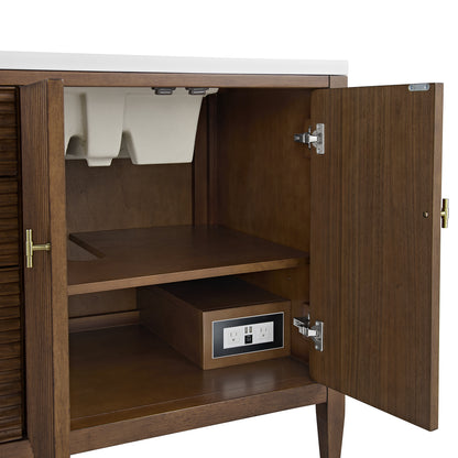 Renovate for Less Atlanta Myrrin 72" Double Vanity, Mid Century Walnut w/ 3 CM Eternal Jasmine Pearl Silestone Top w/FreePower Wireless Charger