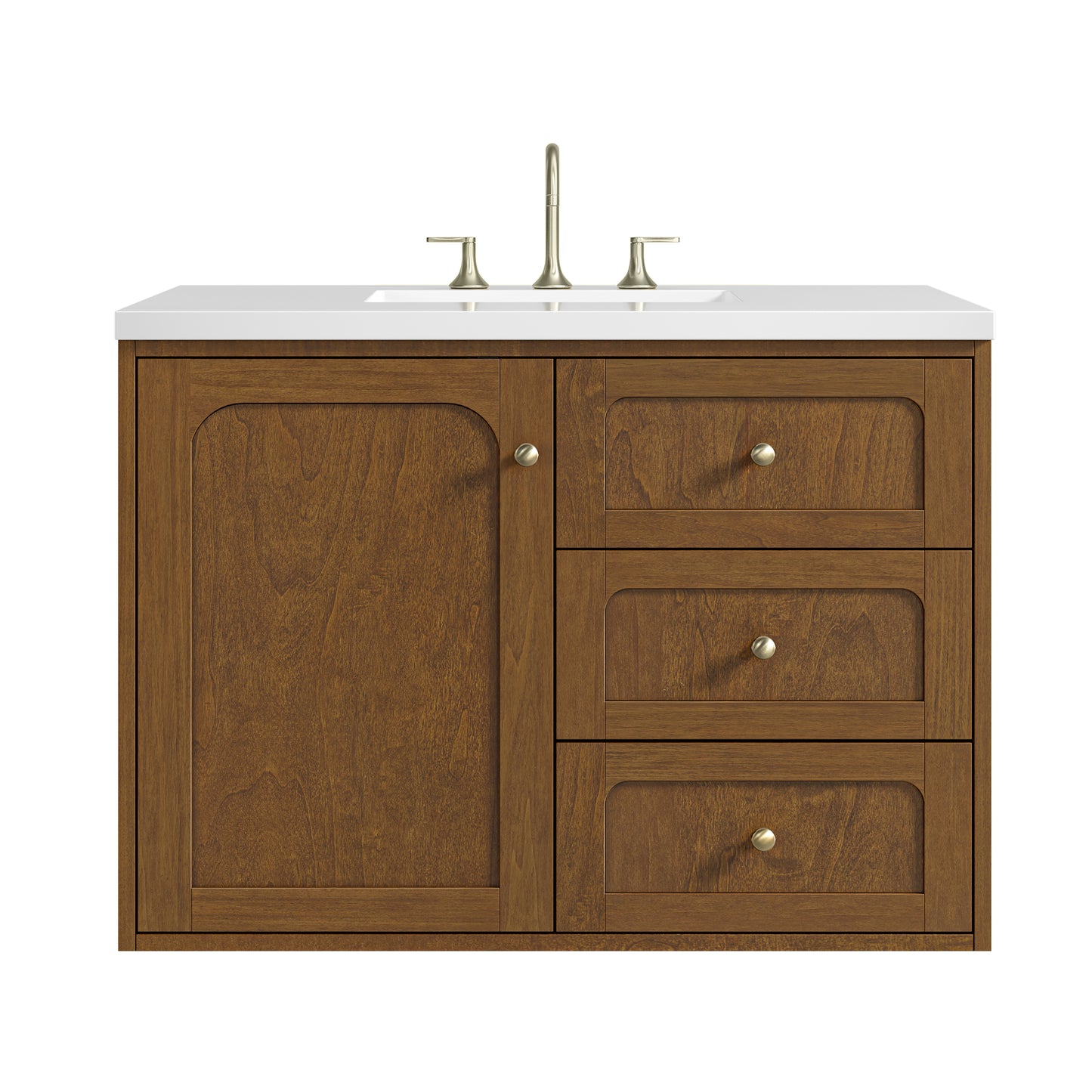 Renovate for Less Atlanta Laurent 36" Single Vanity, Honey Oak w/ 3 CM White Zeus Silestone Top