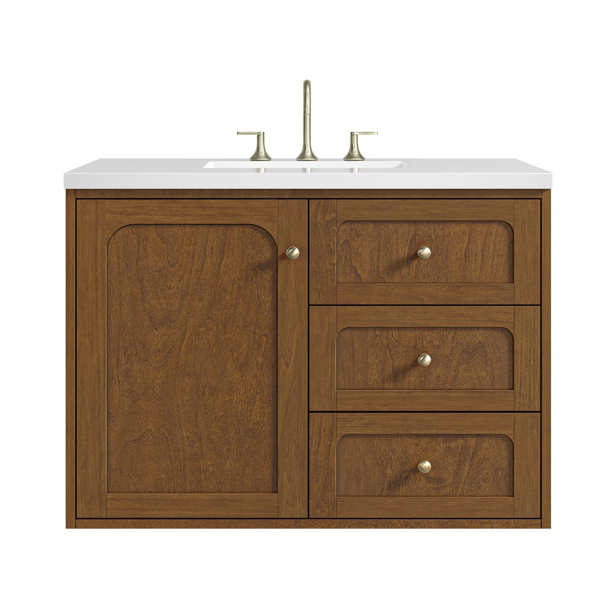 Renovate for Less Atlanta Laurent 36" Single Vanity, Honey Oak w/ 3 CM White Zeus Silestone Top