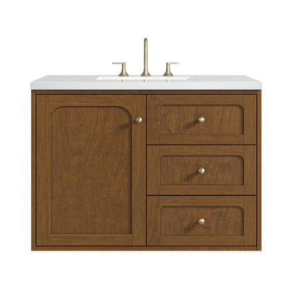 Renovate for Less Atlanta Laurent 36" Single Vanity, Honey Oak w/ 3 CM White Zeus Silestone Top