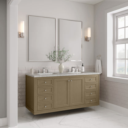 Renovate for Less Atlanta Chicago 60" Double Vanity, Walnut Whisper, w/ 3 CM Eternal Jasmine Pearl Silestone® Top