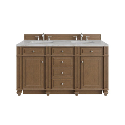 Bristol 60" Double Vanity, Saddle Brown w/ 3 CM Victorian Silver Silestone Top