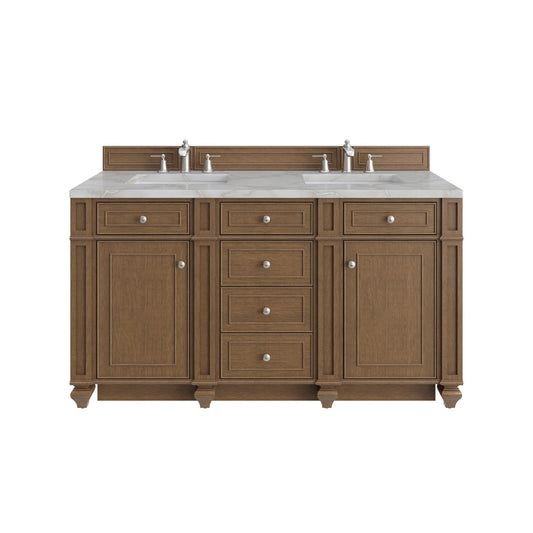 Bristol 60" Double Vanity, Saddle Brown w/ 3 CM Victorian Silver Silestone Top