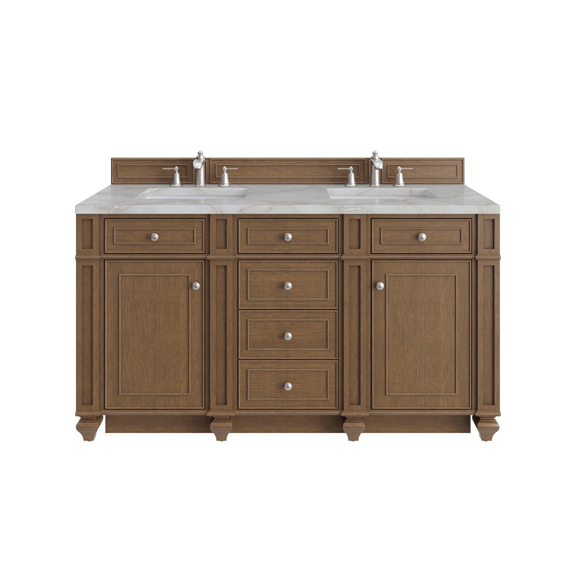Renovate for Less Atlanta Bristol 60" Double Vanity, Saddle Brown w/ 3 CM Victorian Silver Silestone Top