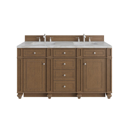 Renovate for Less Atlanta Bristol 60" Double Vanity, Saddle Brown w/ 3 CM Victorian Silver Silestone Top