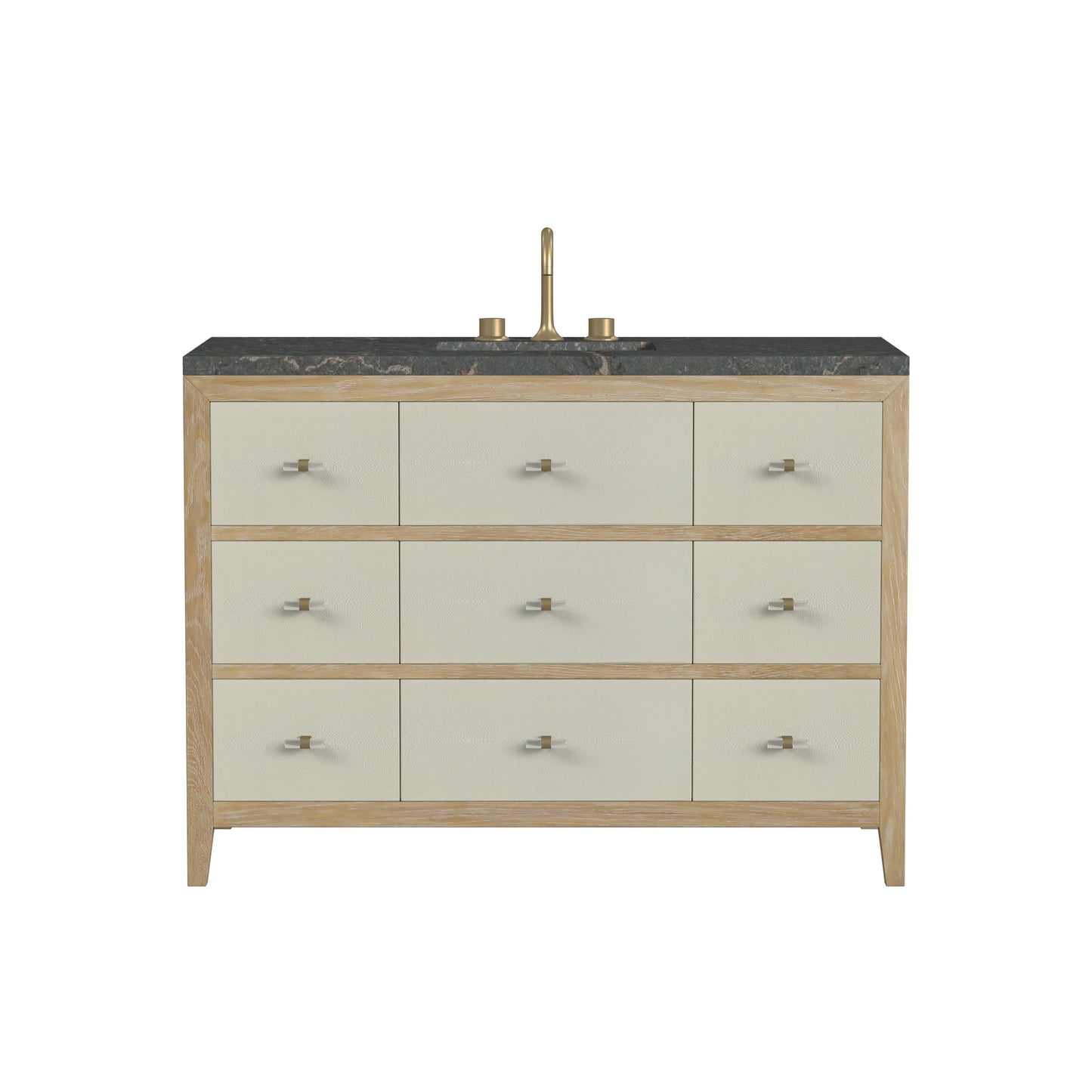 Renovate for Less Atlanta Celeste 48" Single Vanity, Sunwashed Oak with Embossed Shagreen w/ 3 CM Parisien Bleu Silestone Top w/ FreePower Wireless Charger