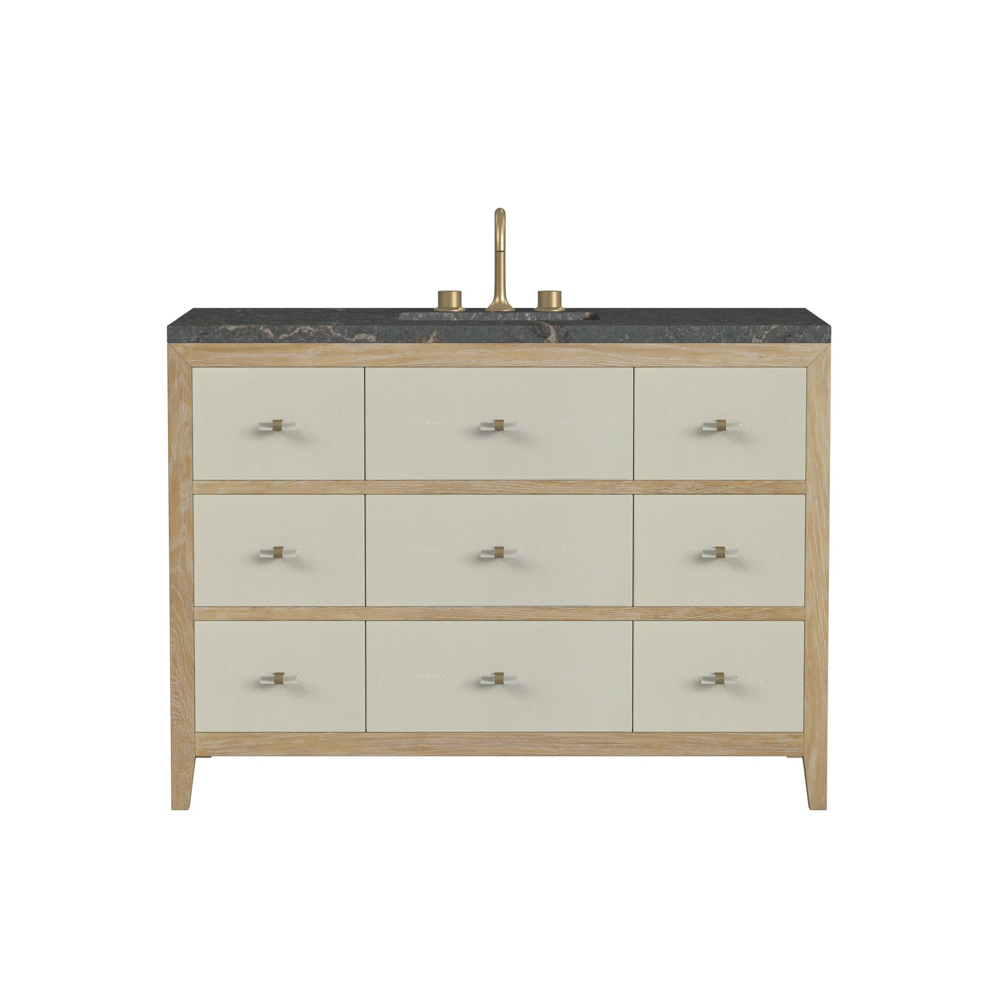 Renovate for Less Atlanta Celeste 48" Single Vanity, Sunwashed Oak with Embossed Shagreen w/ 3 CM Parisien Bleu Silestone Top w/ FreePower Wireless Charger