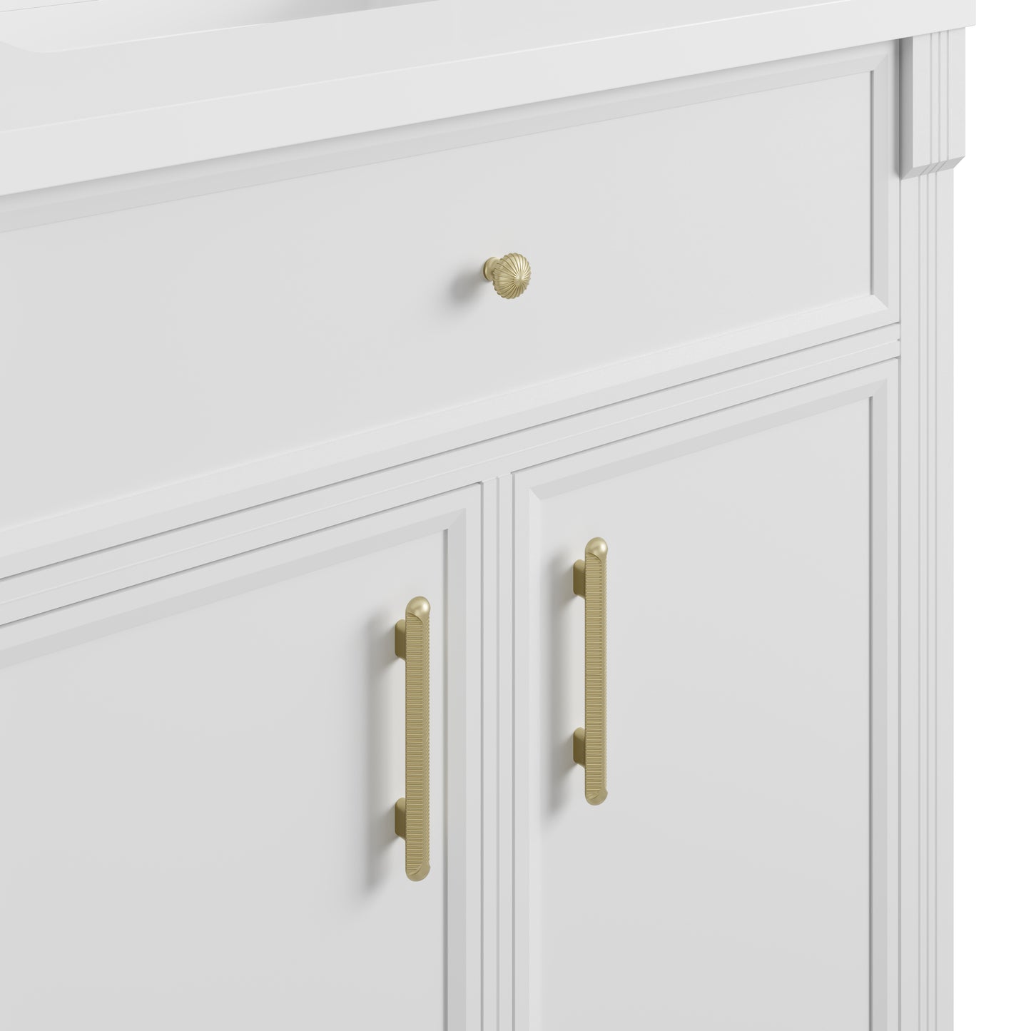 Renovate for Less Atlanta Bellshire 30" Single Vanity, Bright White w/ 3 CM Victorian Silver Silestone Top
