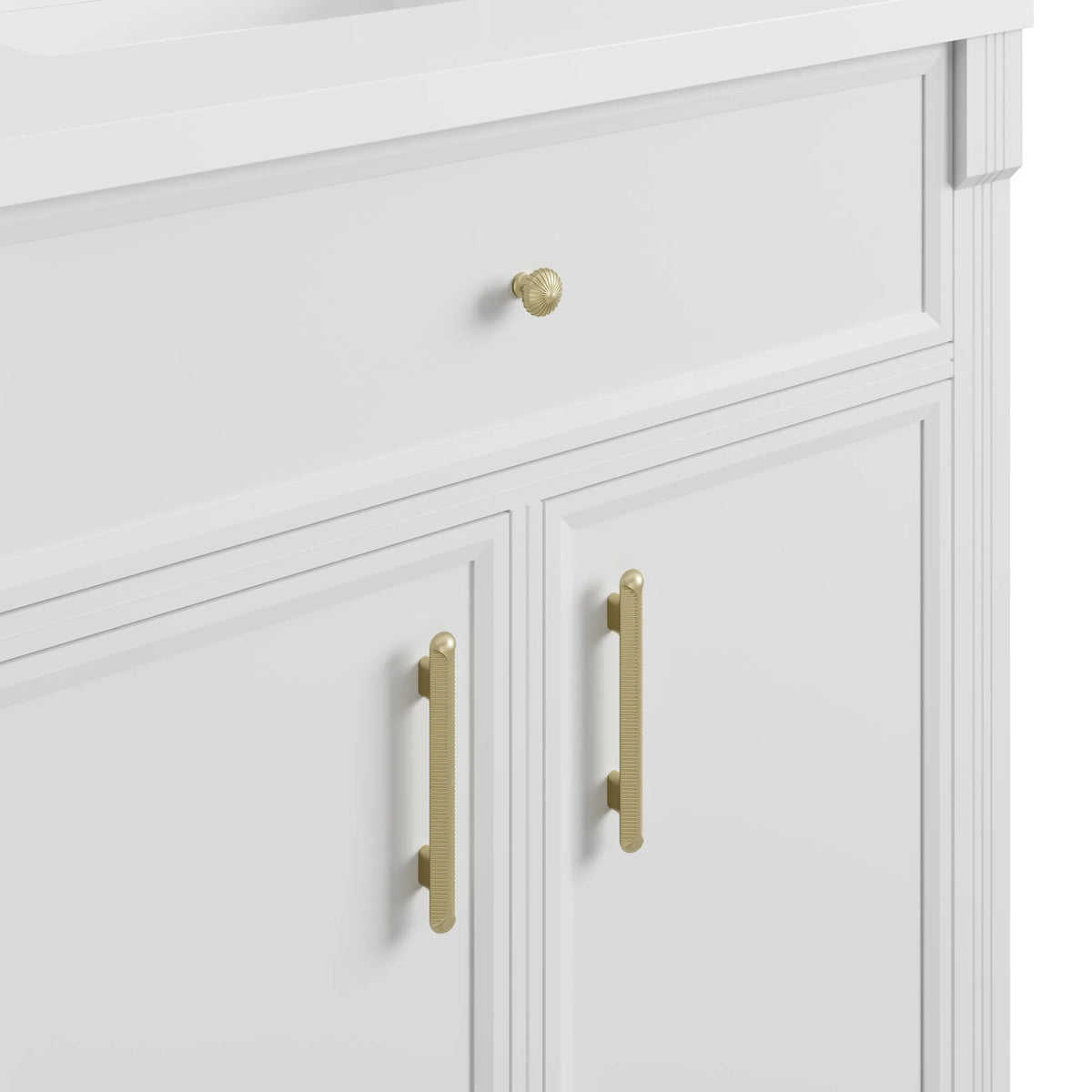 Bellshire 84" Dual Vanity Set with 24" Make-Up Counter, Bright White w/3 cm Parisien Bleu Silestone Top