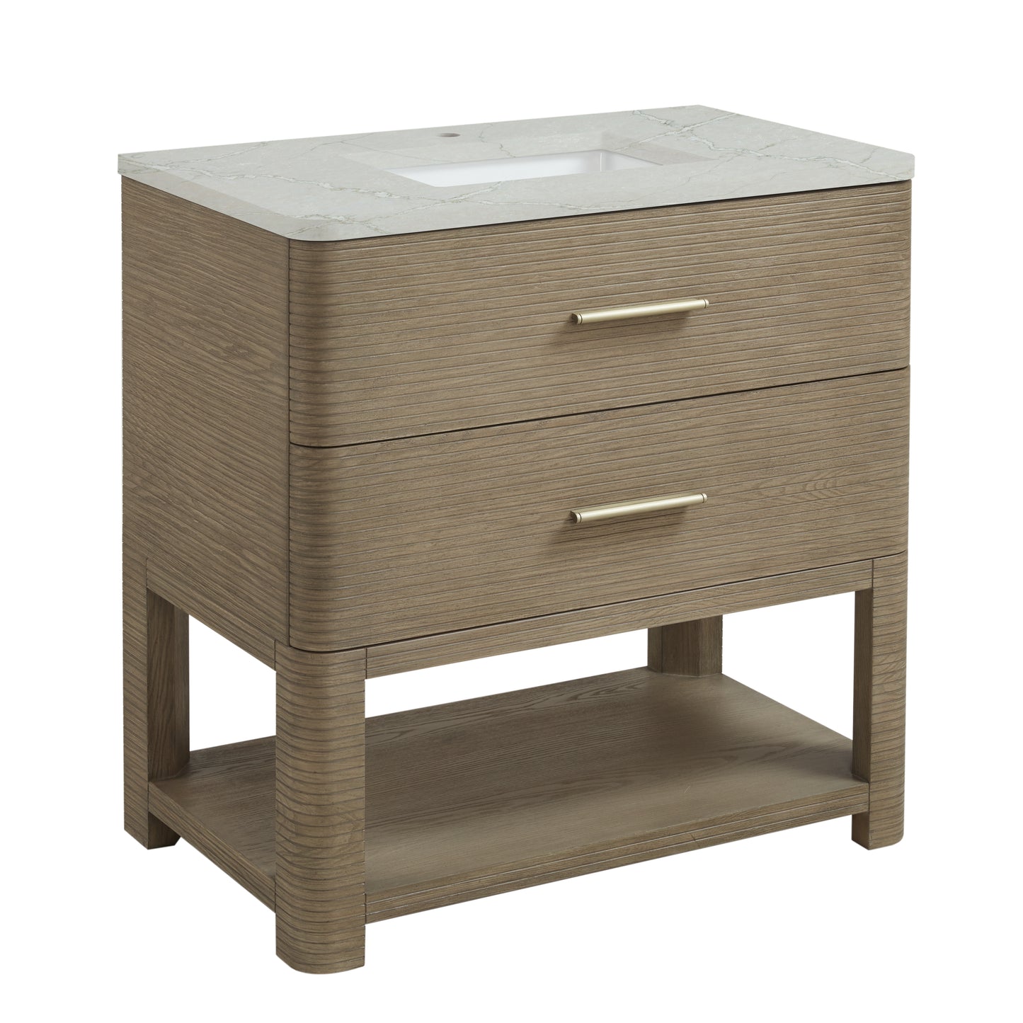 Renovate for Less Atlanta Lucian 36" Single Vanity, Pebble Oak w/ 3 CM Victorian Silver Silestone Top