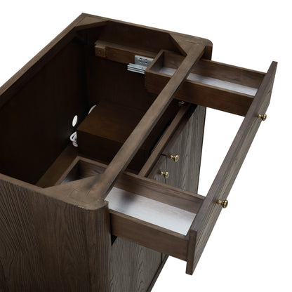 Renovate for Less Atlanta Gracyn 36" Single Vanity, Sable, w/ 3 CM White Zeus Quartz Widespread Top