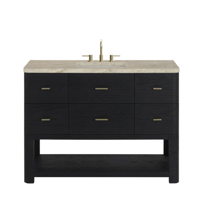 Renovate for Less Atlanta Lucian 48" Single Vanity, Carbon Oak, w/ 3 CM Tajnar Eclos Widespread Top