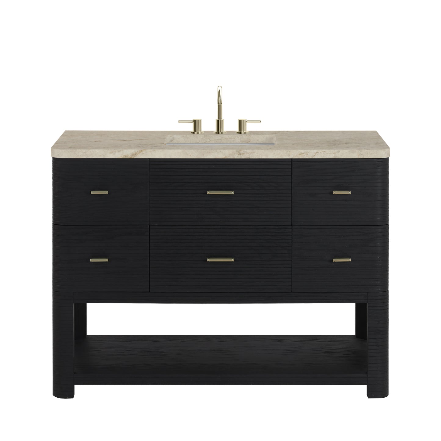 Renovate for Less Atlanta Lucian 48" Single Vanity, Carbon Oak, w/ 3 CM Tajnar Eclos Top w/FreePower Wireless Charger