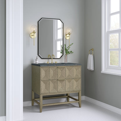 Renovate for Less Atlanta Emmeline 36" Single Vanity, Pebble Oak w/ 3 CM Parisien Bleu Top