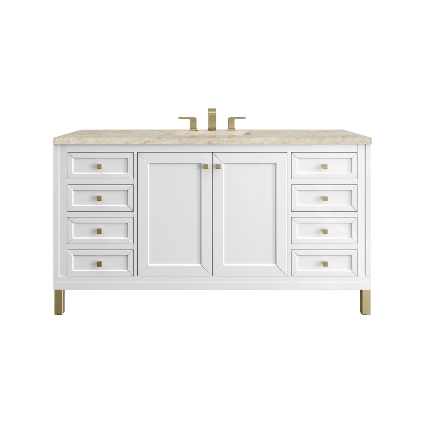 Renovate for Less Atlanta Chicago 60" Single Vanity, Glossy White, w/ 3 CM Tajnar Eclos Top w/FreePower Wireless Charger
