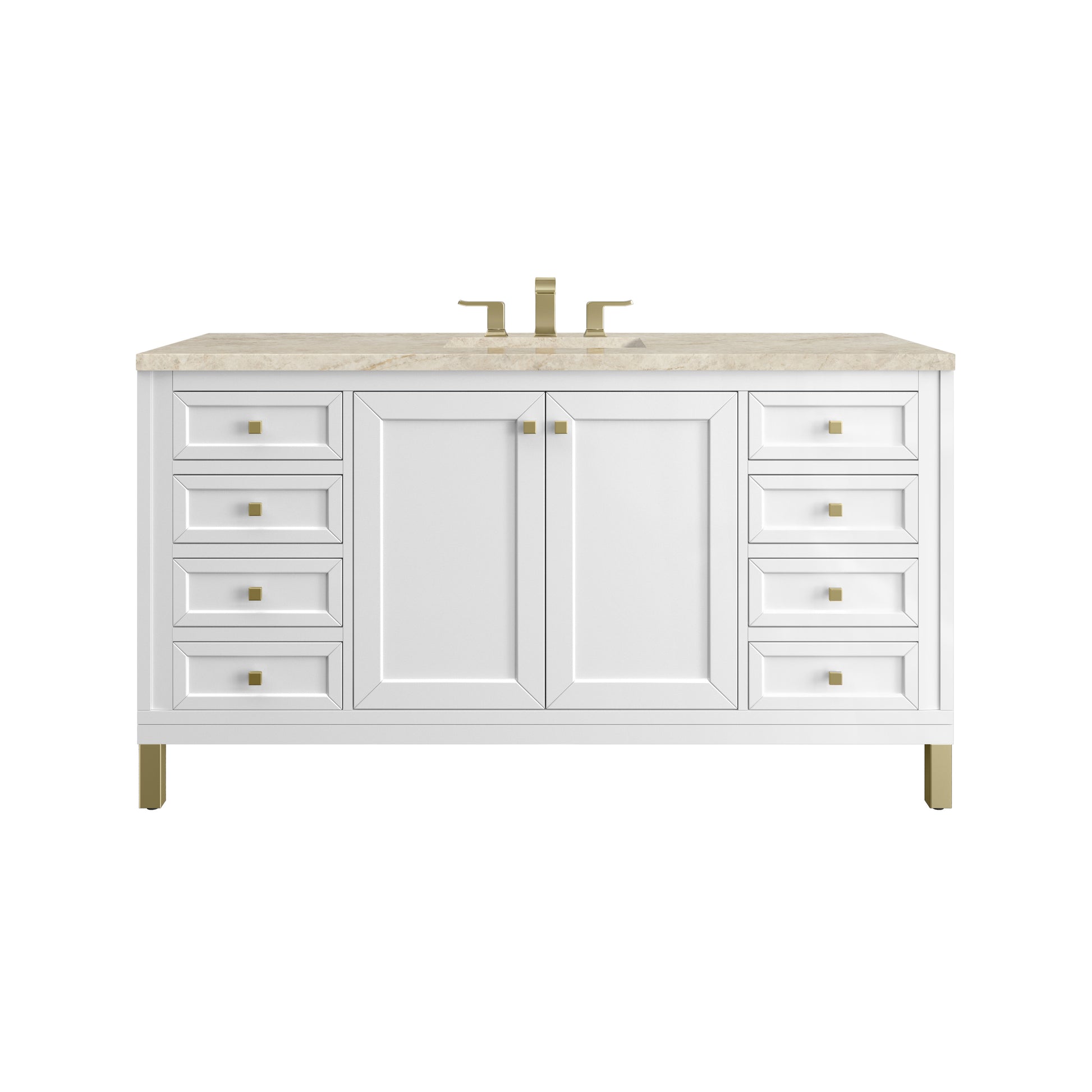 Renovate for Less Atlanta Chicago 60" Single Vanity, Glossy White, w/ 3 CM Tajnar Eclos Top w/FreePower Wireless Charger