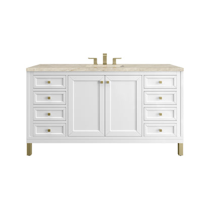 Renovate for Less Atlanta Chicago 60" Single Vanity, Glossy White, w/ 3 CM Tajnar Eclos Top w/FreePower Wireless Charger