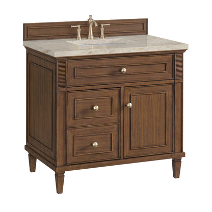 Renovate for Less Atlanta Lorelai 36" Single Vanity, Mid-Century Walnut, w/ 3 CM Tajnar Eclos Top
