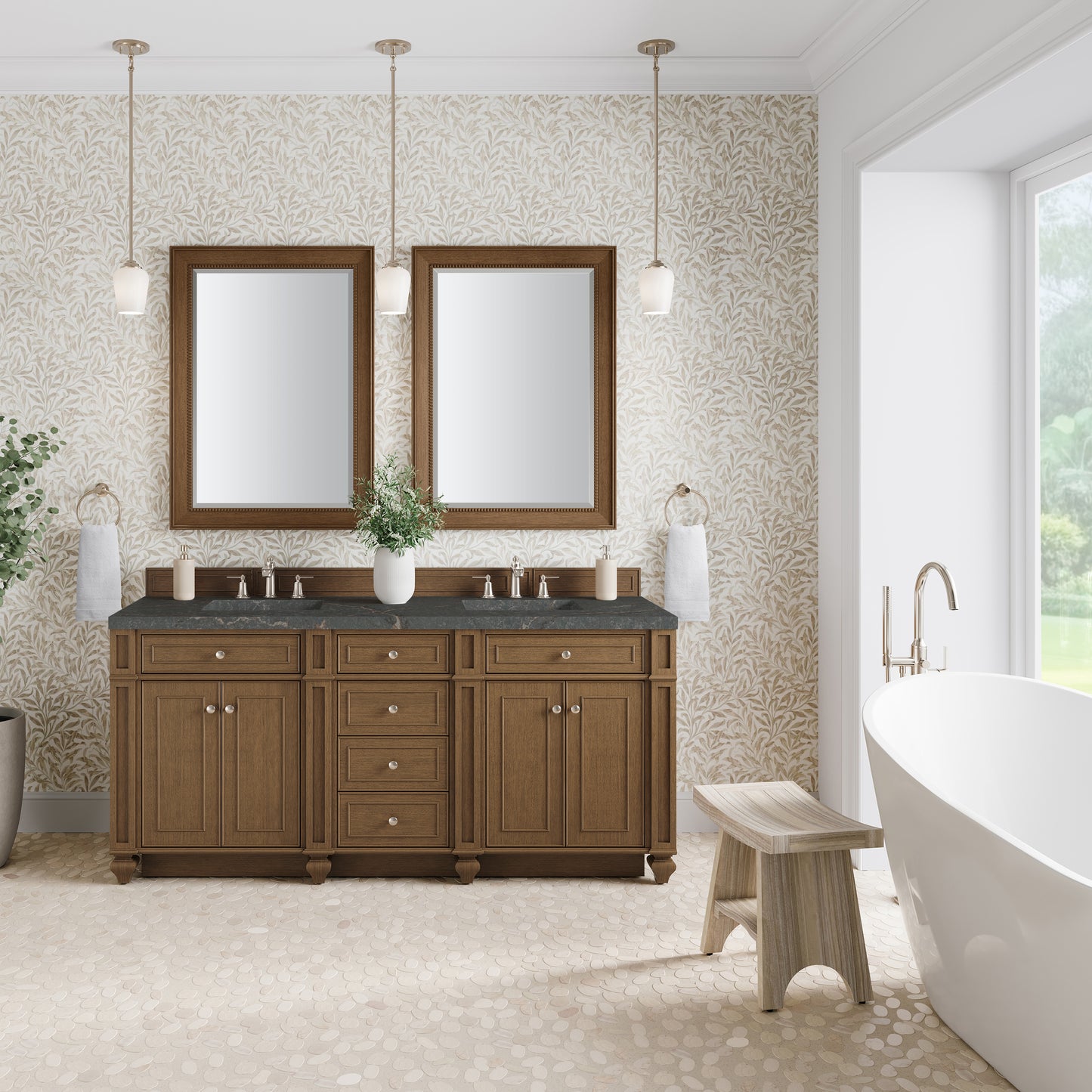 Renovate for Less Atlanta Bristol 72" Double Vanity, Saddle Brown w/ 3 CM Parisien Bleu Silestone Top