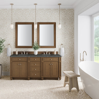 Renovate for Less Atlanta Bristol 72" Double Vanity, Saddle Brown w/ 3 CM Parisien Bleu Silestone Top