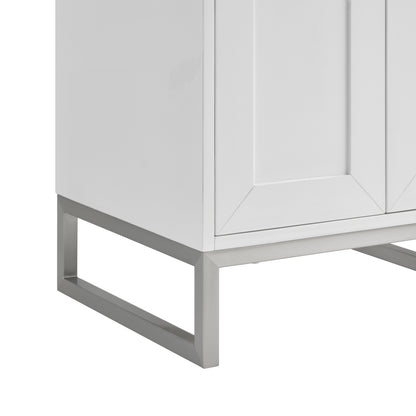 Renovate for Less Atlanta Chianti 20" Single Vanity, Glossy White, Brushed Nickel, w/ White Glossy Composite Stone Top