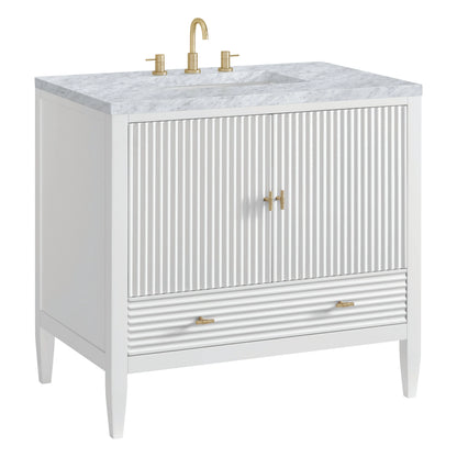 Myrrin 36" Vanity, Bright White w/ 3 CM Carrara White Marble Top