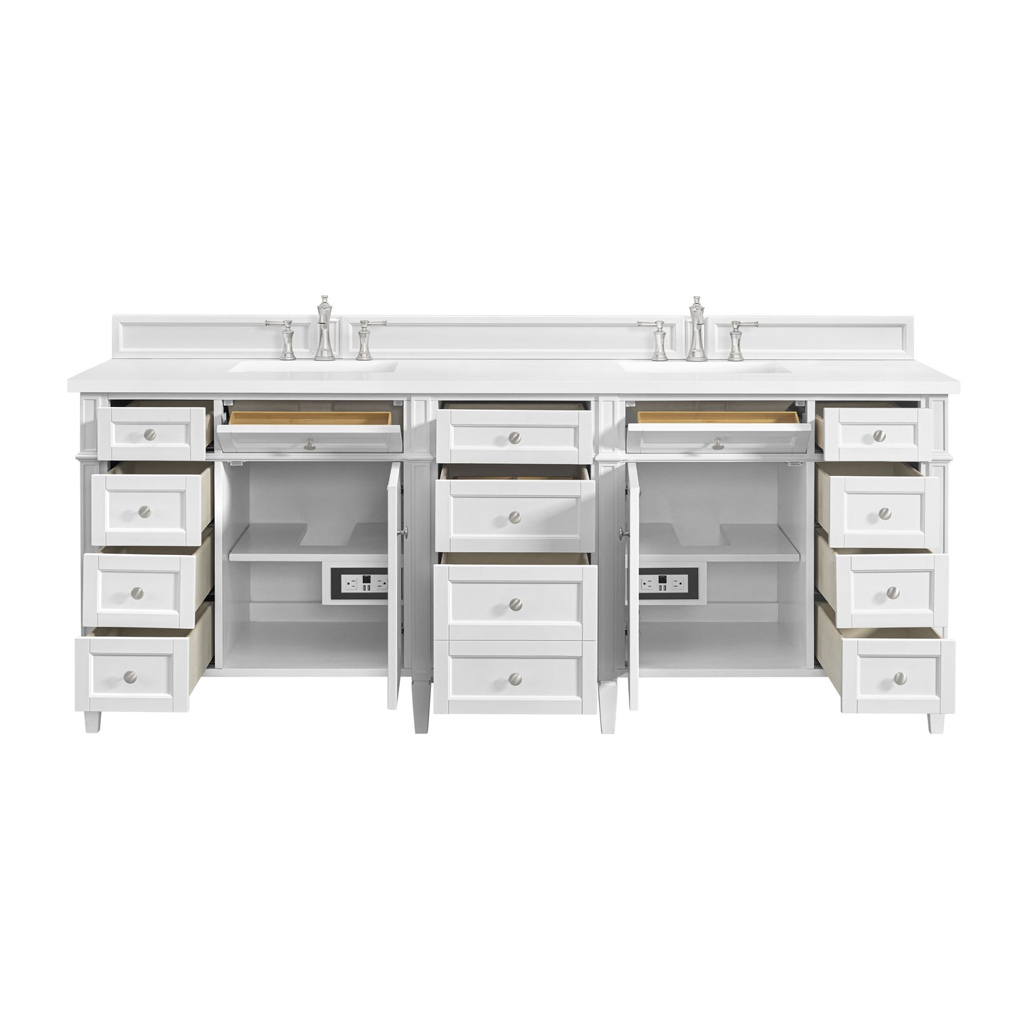 Renovate for Less Atlanta Brittany 84" Double Vanity, Bright White w/ 3 CM Eternal Jasmine Pearl Top w/FreePower Wireless Charger