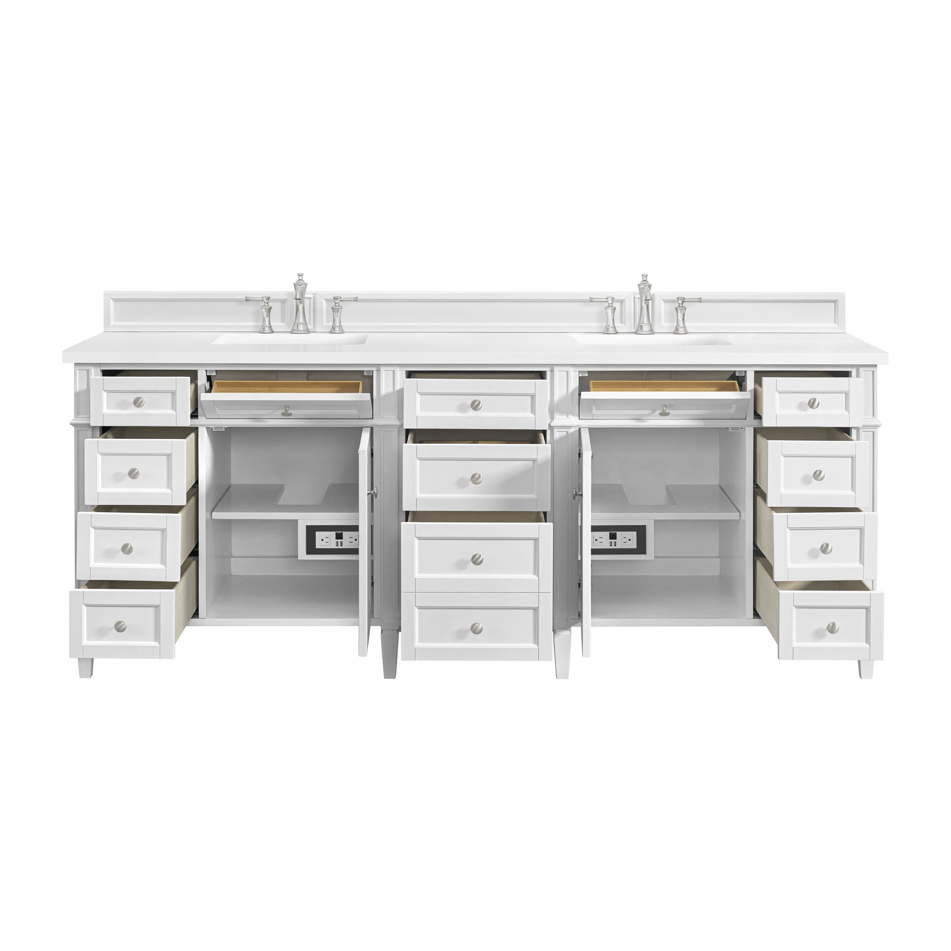 Renovate for Less Atlanta Brittany 84" Double Vanity, Bright White w/ 3 CM Eternal Jasmine Pearl Top w/FreePower Wireless Charger