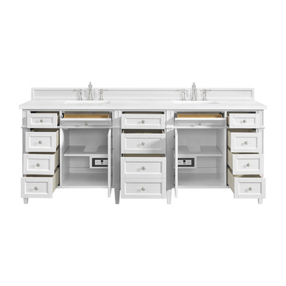 Renovate for Less Atlanta Brittany 84" Double Vanity, Bright White w/ 3 CM Eternal Jasmine Pearl Top w/FreePower Wireless Charger