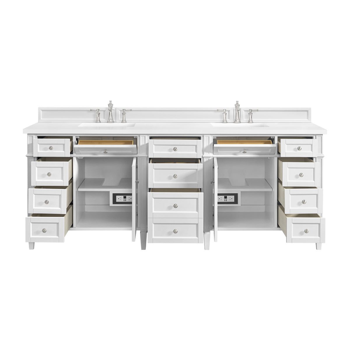 Brittany 84" Double Vanity, Bright White w/ 3 CM White Zeus Top