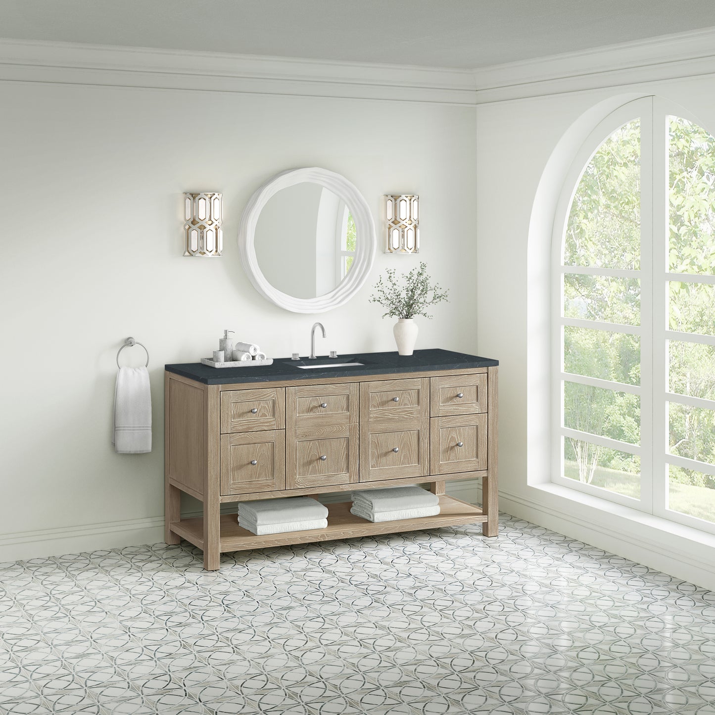 Renovate for Less Atlanta Breckenridge 60" Single Vanity, Whitewashed Oak, w/ 3 CM Charcoal Soapstone Quartz Top