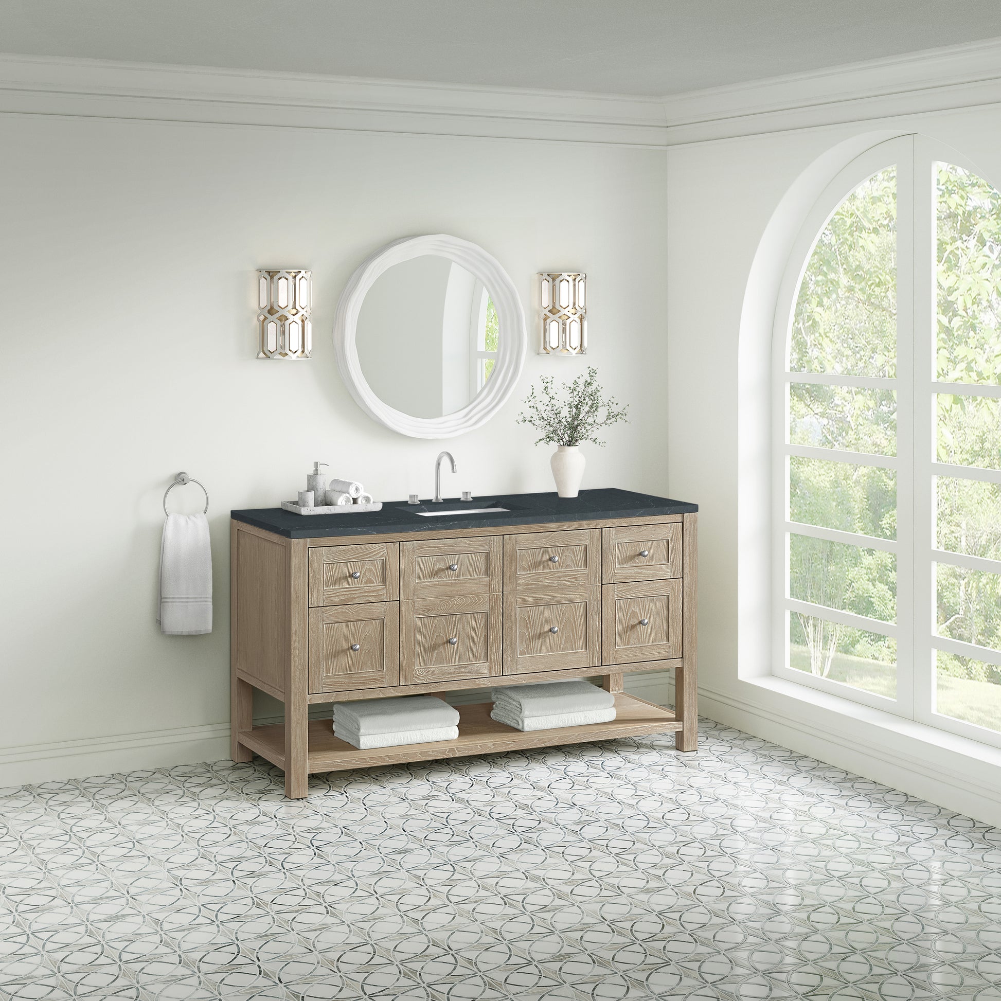 Renovate for Less Atlanta Breckenridge 60" Single Vanity, Whitewashed Oak, w/ 3 CM Charcoal Soapstone Quartz Top