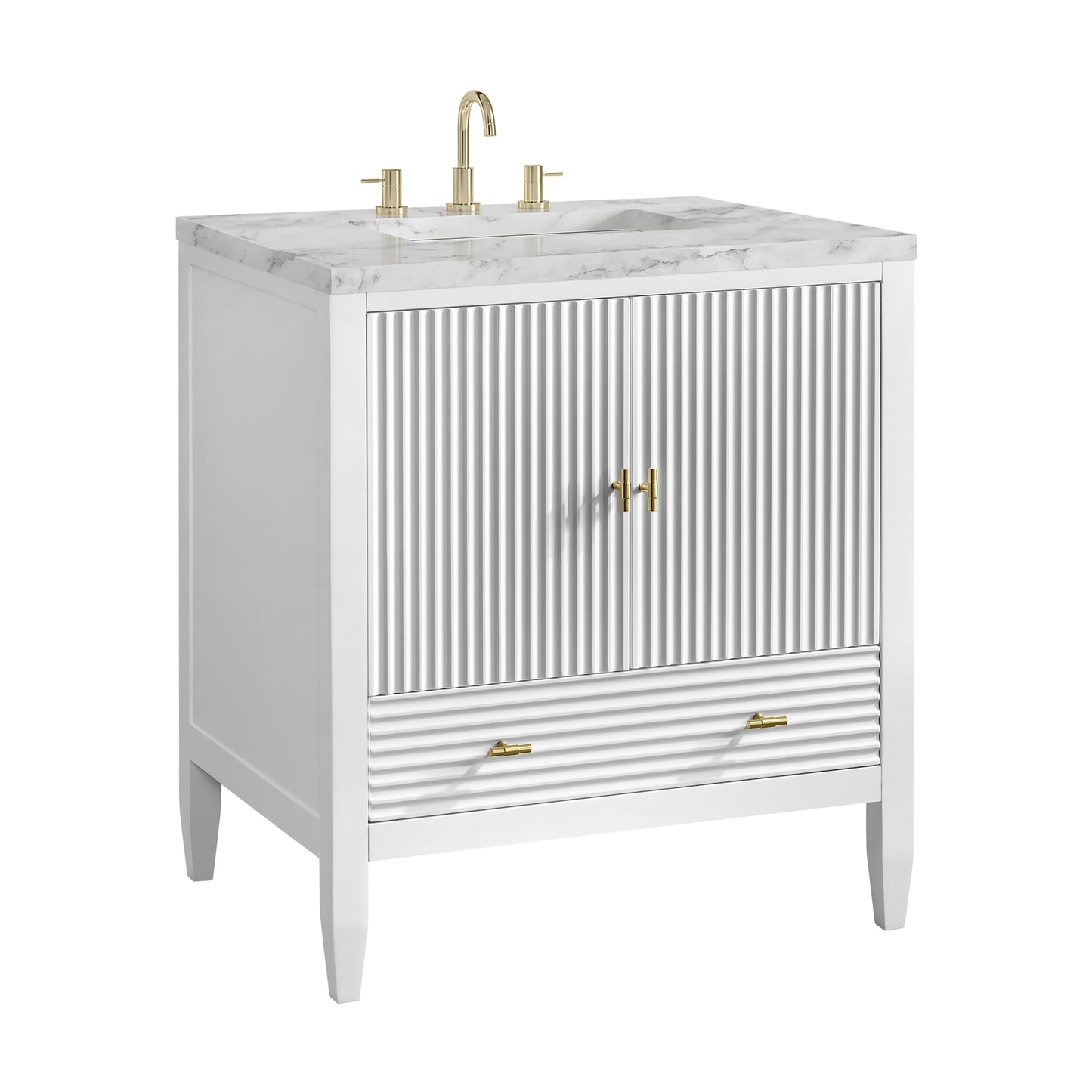 Renovate for Less Atlanta Myrrin 30" Single Vanity, Bright White w/ 3 CM Carrara Marble Top