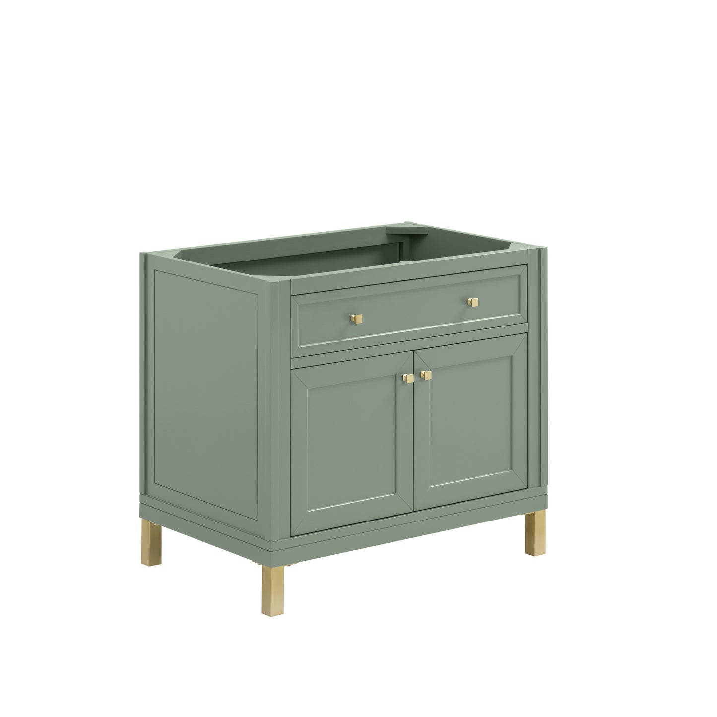 Renovate for Less Atlanta Chicago 36" Single Vanity, Smokey Celadon, w/ Single Hole 3CM White Zeus Silestone® Top & Backsplash