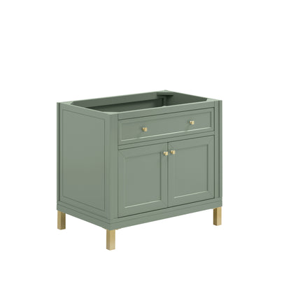 Renovate for Less Atlanta Chicago 36" Single Vanity, Smokey Celadon, w/ Single Hole 3CM White Zeus Silestone® Top & Backsplash