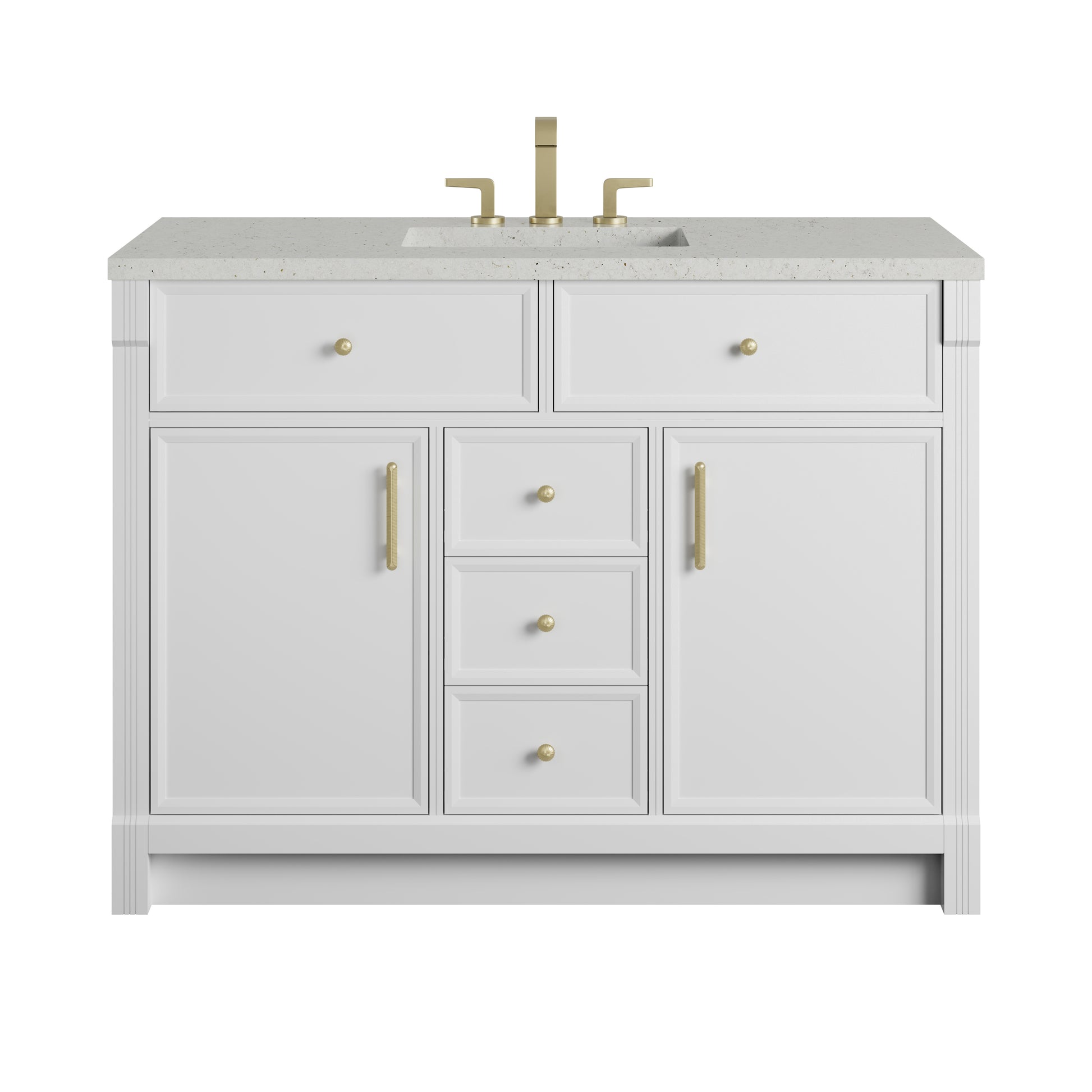 Renovate for Less Atlanta Bellshire 48" Single Vanity, Bright White w/ 3 CM Lime Delight Silestone Top