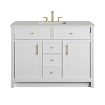 Renovate for Less Atlanta Bellshire 48" Single Vanity, Bright White w/ 3 CM Lime Delight Silestone Top