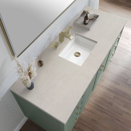 Renovate for Less Atlanta Chicago 60" Single Vanity, Smokey Celadon, w/ 3 CM Siberian Silestone Top