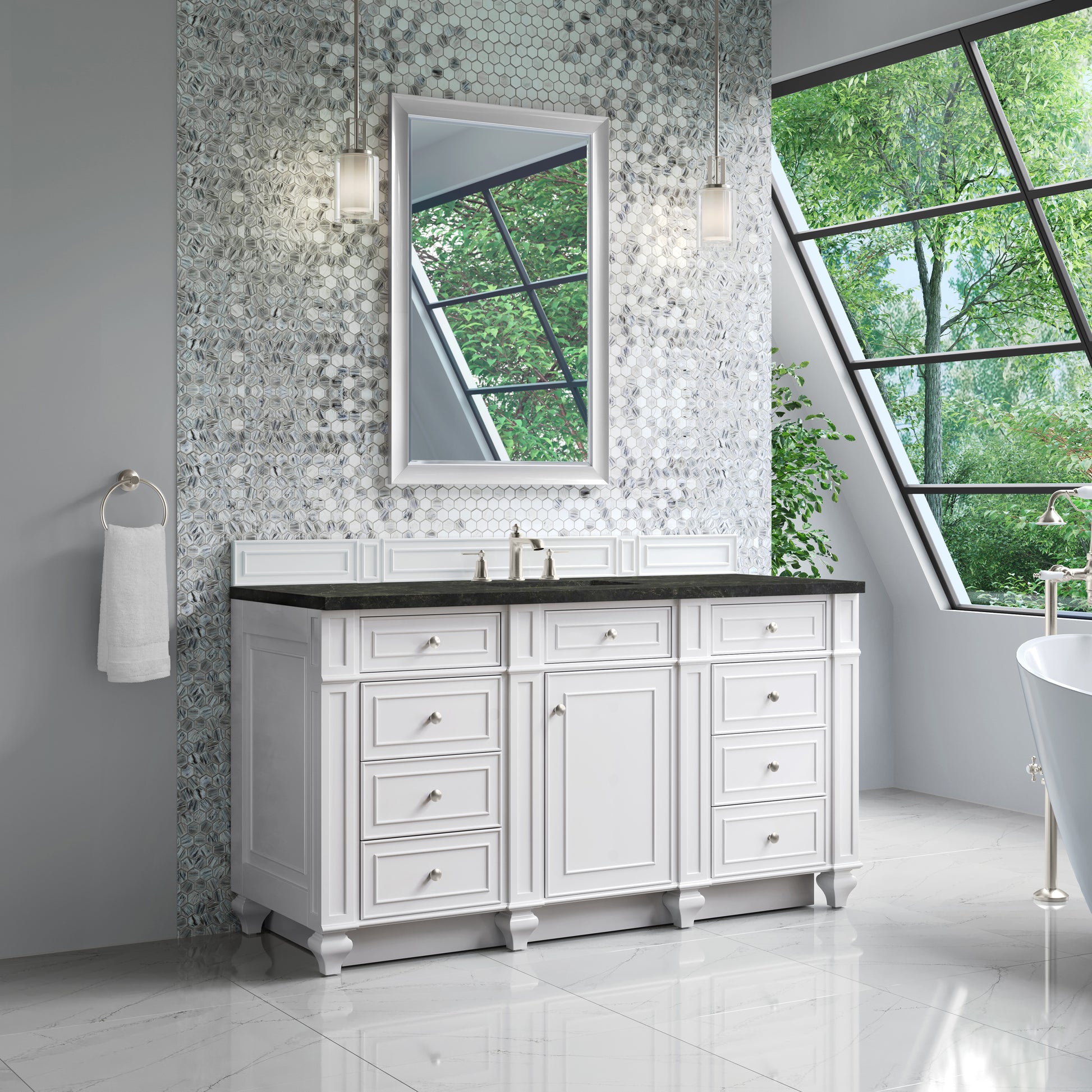Renovate for Less Atlanta Bristol 60" Single Vanity, Bright White, w/ 3 CM Phantome Eclos Top