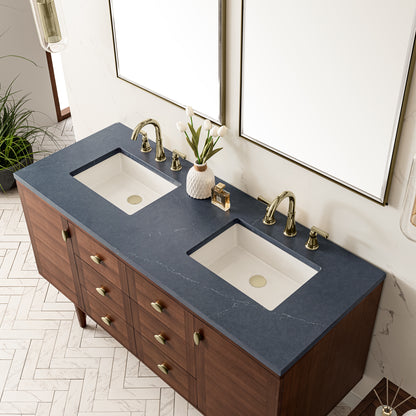 Renovate for Less Atlanta Amberly 60" Double Vanity, Mid-Century Walnut w/ 3 CM Charcoal Soapstone Top