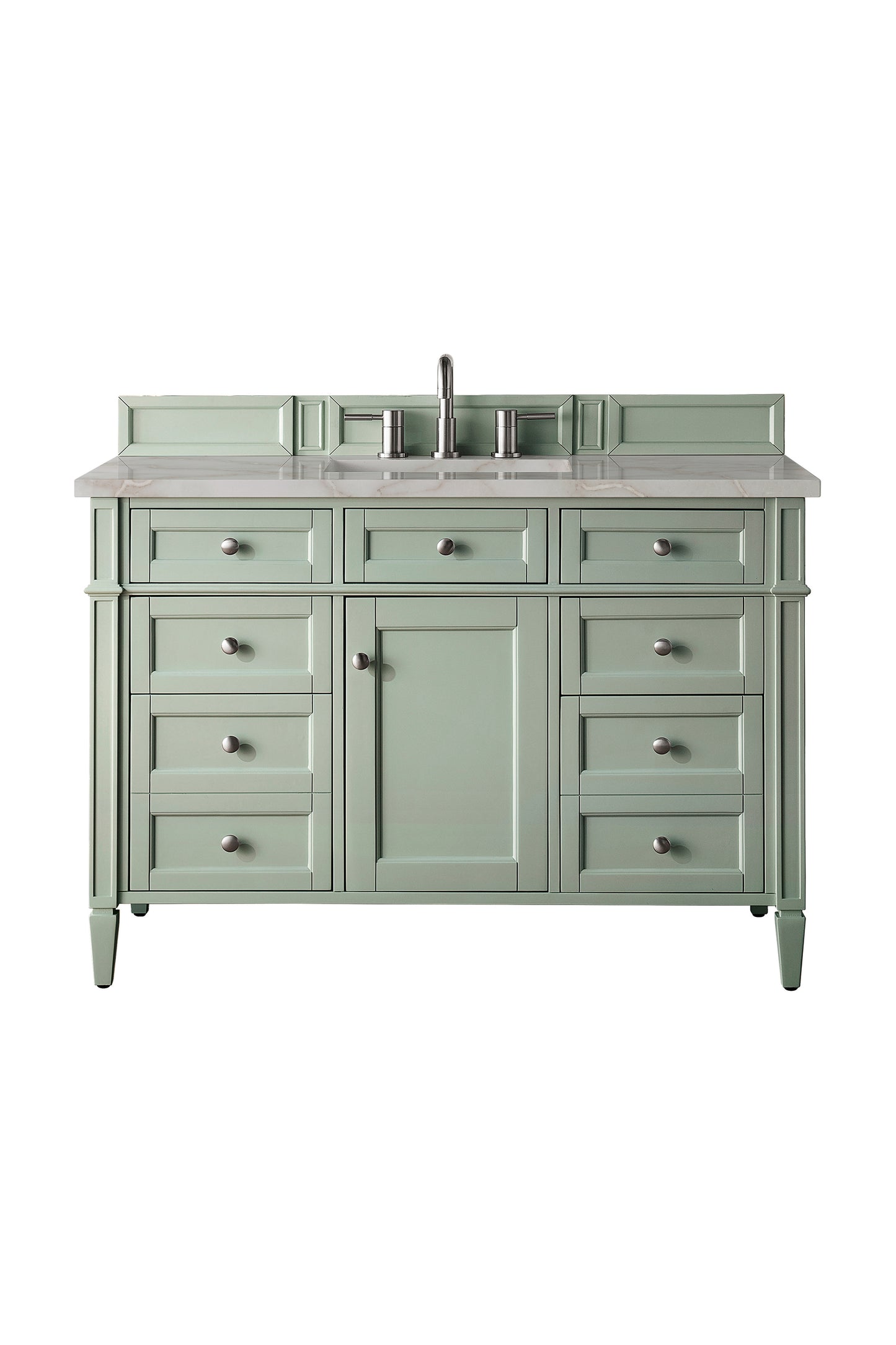 Renovate for Less Atlanta Brittany 48" Single Vanity, Sage Green w/ 3 CM Victorian Silver Silestone Top