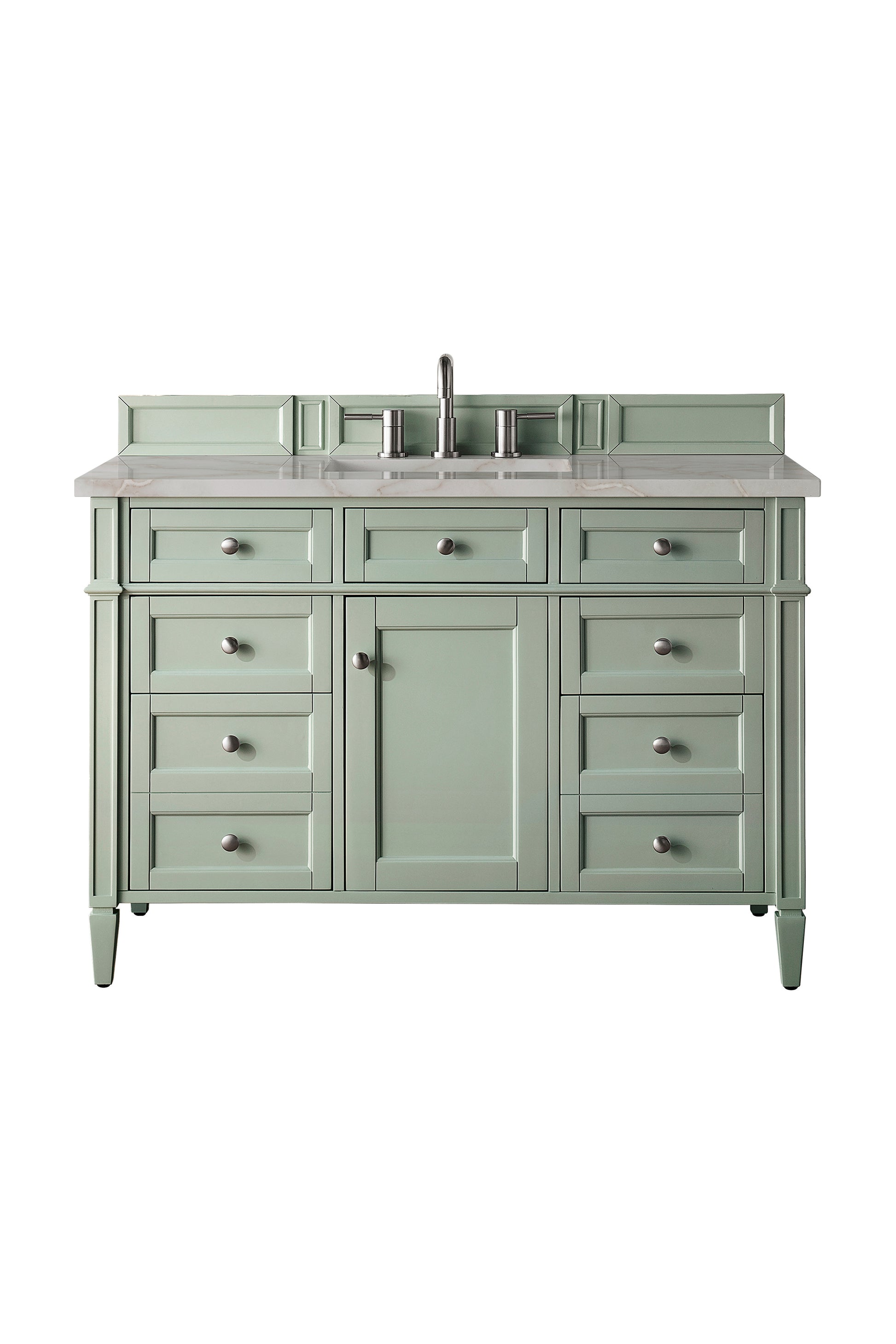 Renovate for Less Atlanta Brittany 48" Single Vanity, Sage Green w/ 3 CM Victorian Silver Silestone Top