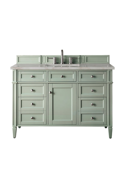 Renovate for Less Atlanta Brittany 48" Single Vanity, Sage Green w/ 3 CM Victorian Silver Silestone Top