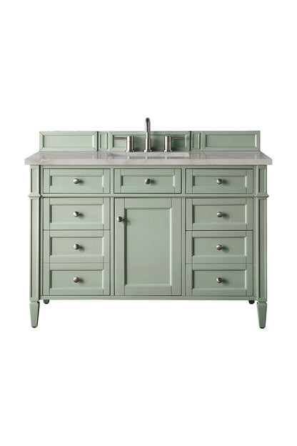 Brittany 48" Single Vanity, Sage Green w/ 3 CM Victorian Silver Silestone Top