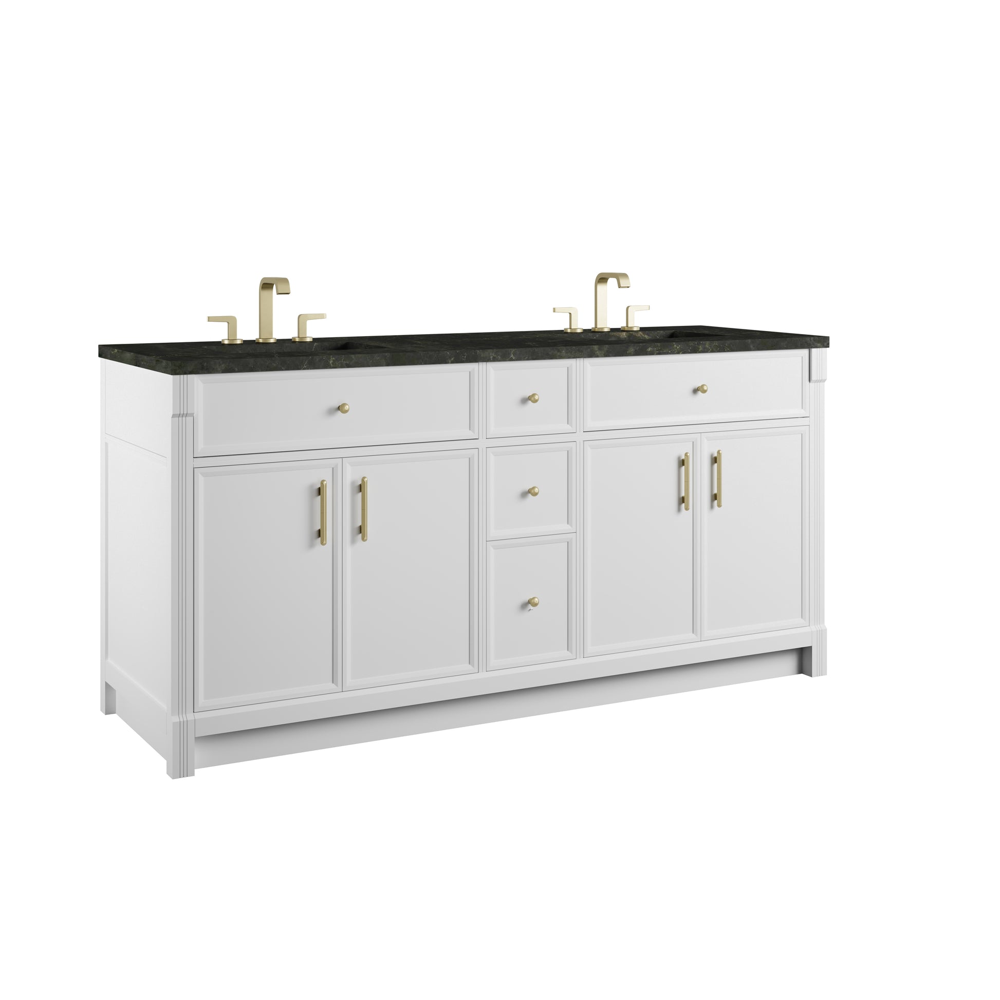 Renovate for Less Atlanta Bellshire 72" Double Vanity, Bright White w/ 3 CM Phantome Eclos Top