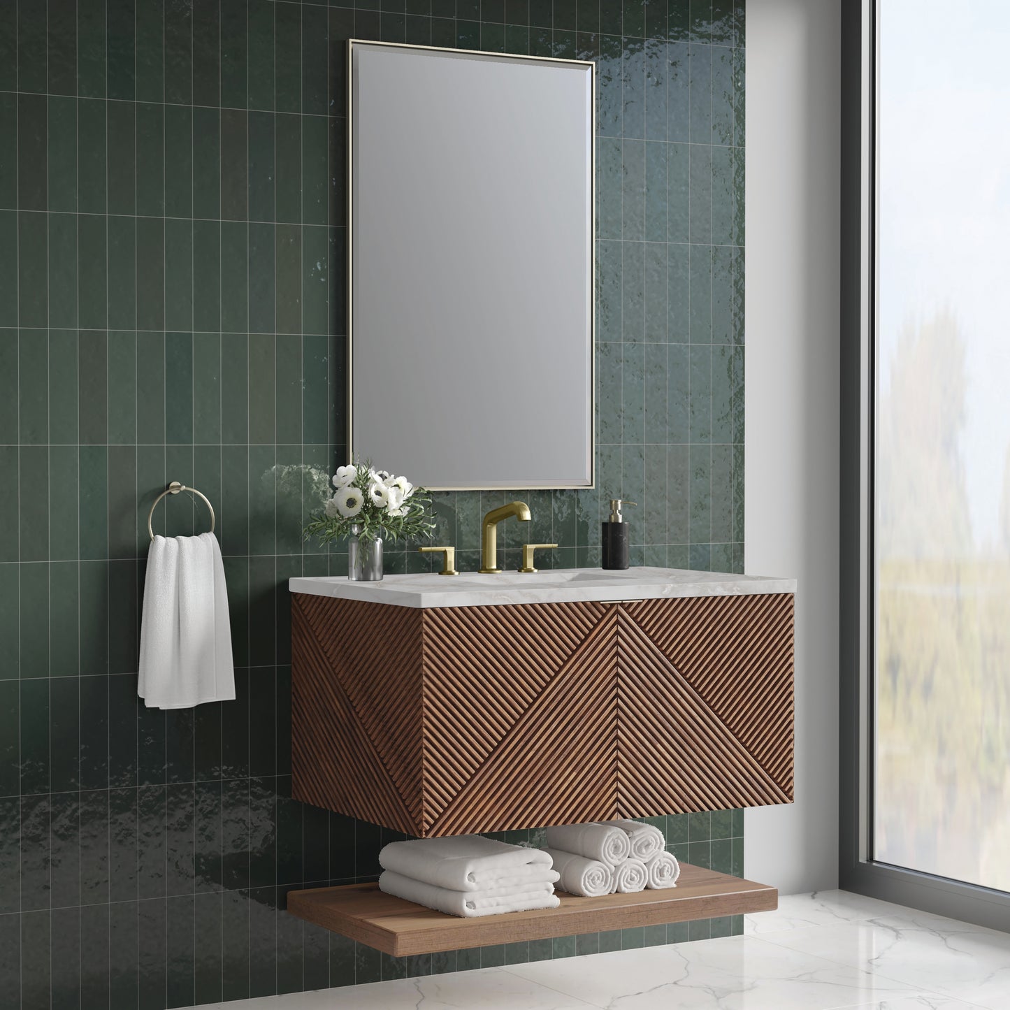 Renovate for Less Atlanta Marcello 36" Single Vanity, Chestnut w/ 3 CM Victorian Silver Top