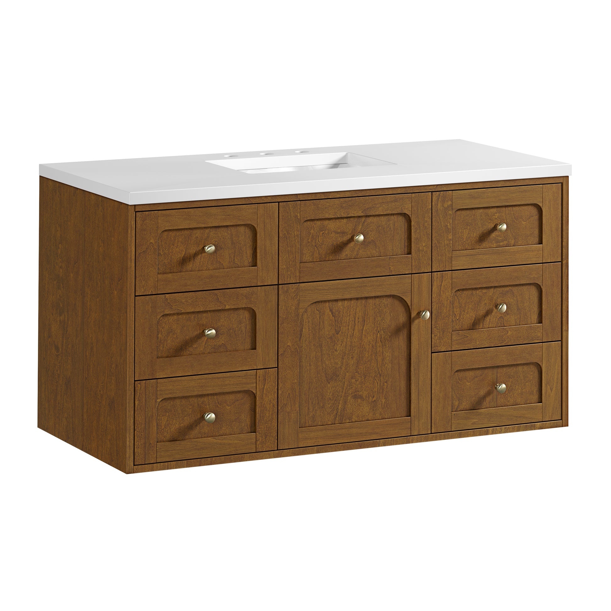 Renovate for Less Atlanta Laurent 48" Single Vanity, Honey Oak w/ 3 CM White Zeus Silestone Top