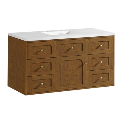 Renovate for Less Atlanta Laurent 48" Single Vanity, Honey Oak w/ 3 CM White Zeus Silestone Top
