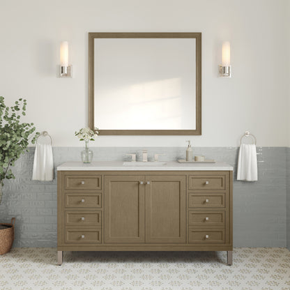Renovate for Less Atlanta Chicago 60" Single Vanity, Walnut Whisper, w/ 3 CM Lime Delight Silestone® Top