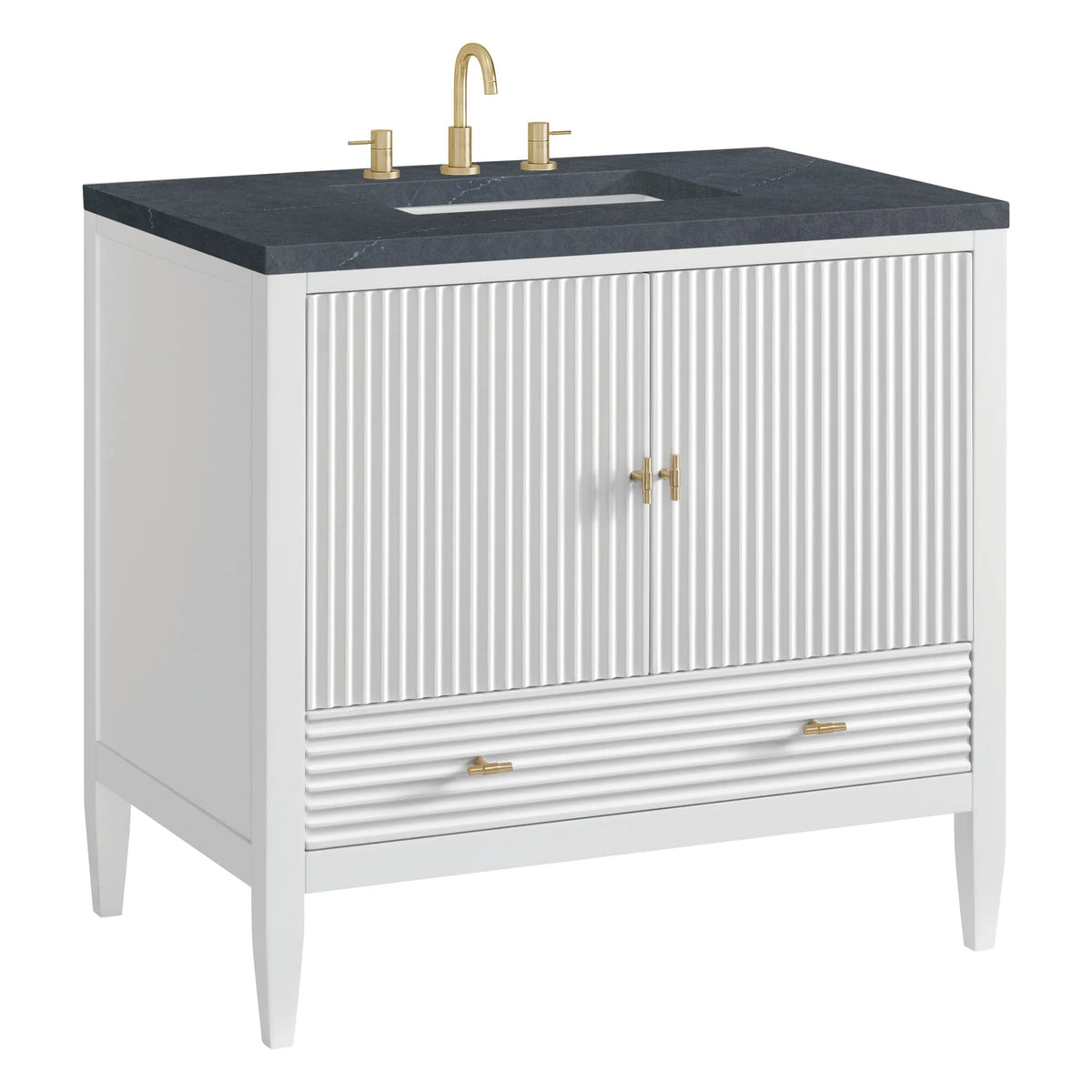 Myrrin 36" Vanity, Bright White w/ 3 CM Charcoal Soapstone Silestone Top